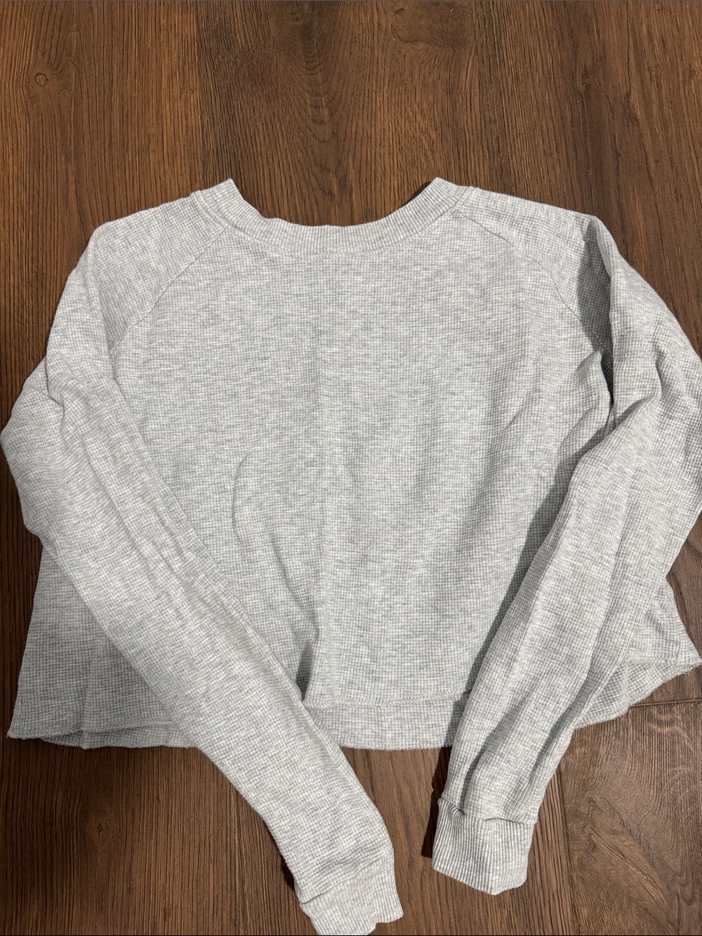 Brandy Melville Light Gray Cropped Waffle Knit Long Sleeve Top